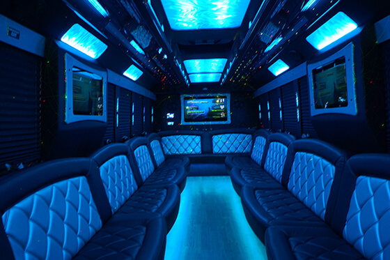 Limo bus with colored interiors