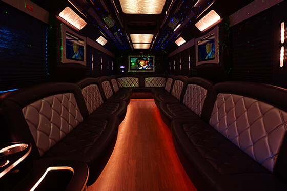 Limo buses with leather chairs